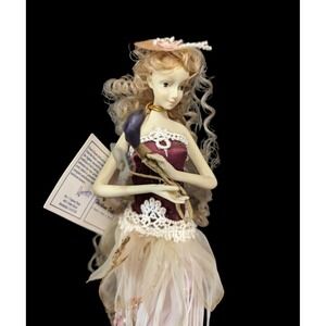 Duck House Heirloom Doll Blonde Curls Burgundy Lace Dress Vintage‎ Collectible